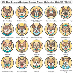 Naklejka premium Dog Breeds Cartoon Circular Dog Faces Collection Set of 800 Dog Faces Isolated Part 37