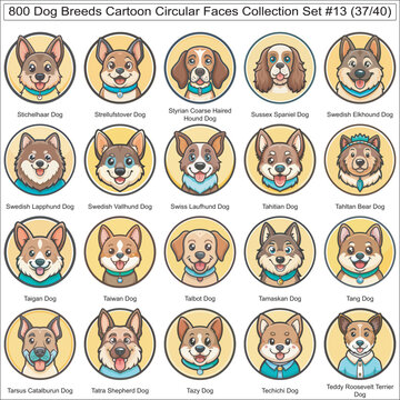 Dog Breeds Cartoon Circular Dog Faces Collection Set of 800 Dog Faces Isolated Part 37