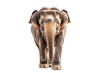 an elephant walking on a white background