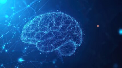 Obraz premium Digital brain technology concept, vector abstract low polygonal dot lines connected brain background.