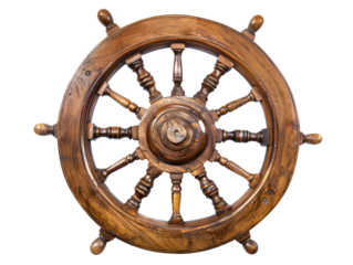 wooden ship steering wheel isolated on white or transparent png