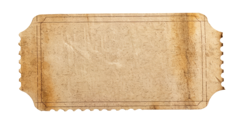 old paper ticket isolated on white or transparent png