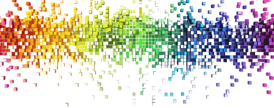 rainbow colored gradient pixel square art isolated on white or transparent png