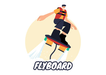 Flyboard Vector Illustration featuring People Riding a Jet Pack during Summer Beach Vacations in a Flat Style Extreme Water Sports Cartoon Background