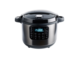 a black and silver pressure cooker