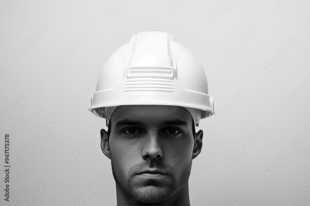 Sticker A Man Wearing a White Hard Hat with a Serious Expression