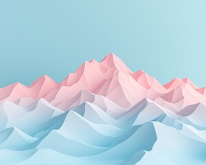 Stylized pastel mountains create a serene landscape, blending soft pink and blue hues for a calming visual experience.