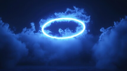 Glowing Ethereal Halo Amidst Dramatic Cloudy Starry Sky Backdrop