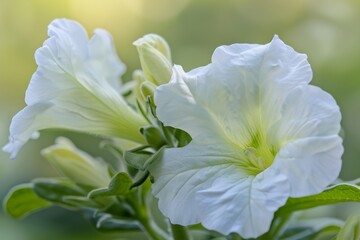 Gentle White Wave Exquisite Delicate White Petunia Flowers Blooming in Soft Sunlight