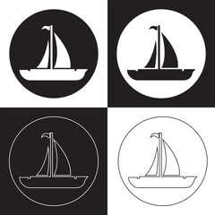 Ship or vessel icon. Symbol of travel and navigation. Attribute of pirates or navy. isolated on white and black  background. high quality black and white  style vector icons, EPS 10