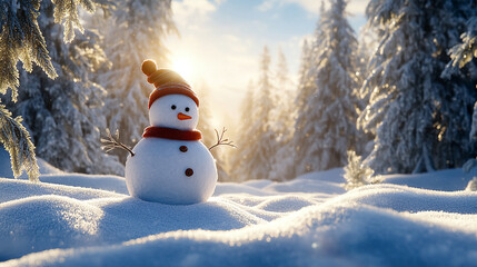 Obraz premium Winter holiday background banner cute snowman Merry christmas and happy new year