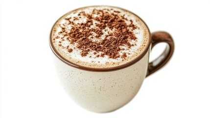 Delicious Creamy Coffee Drink with Cinnamon Sprinkled on Top in a White Ceramic Mug