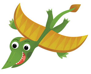 cartoon scene with happy prehistoric animal rhamphorhynchus dino dinosaur flying bird smiling and walking isolated on white background illustration for kids © honeyflavour