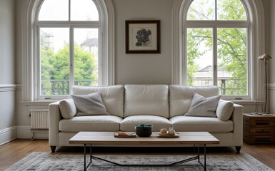 Modern luxury living room with elegant decor and minimalistic design..