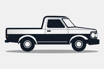 Pickup truck silhouette vector art white background.