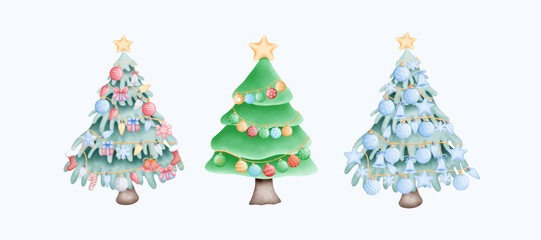 Cute Watercolor Pine Trees for Christmas and Winter Holiday Designs