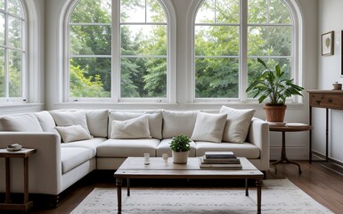 Modern luxury living room with elegant decor and minimalistic design..