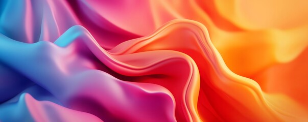 Obraz premium Vibrant fabric waves blend in beautiful hues of blue, pink, and orange, creating an abstract composition of smooth textures.