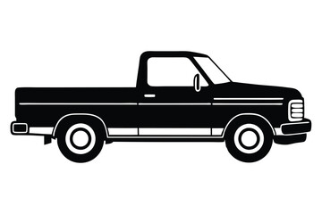 Pickup truck silhouette vector art white background.