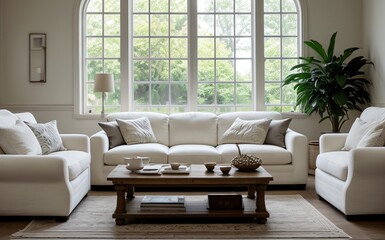 Modern luxury living room with elegant decor and minimalistic design..