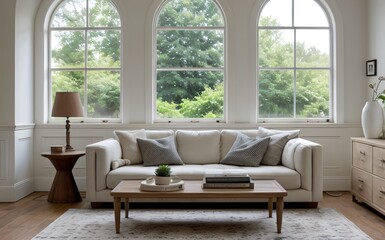 Modern luxury living room with elegant decor and minimalistic design..