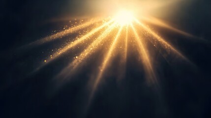 Obraz premium Elegant lens flare with soft, glowing light rays spreading across a dark backdrop, creating a beautiful and subtle contrast against the deep blackness