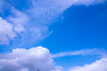Clouds against the blue sky close-up. Changes in weather during the rainy season. Thunderclouds,...