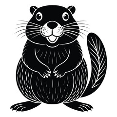 Black and white image of a beaver silhouette
with a mouth full of teeth.