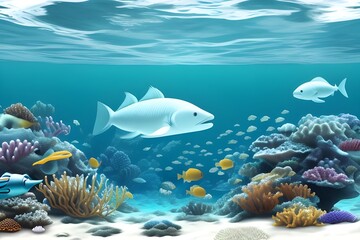 Fototapeta premium Underwater World in a Cora Reef Isolated on White Background