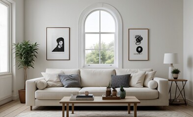 Modern luxury living room with elegant decor and minimalistic design..