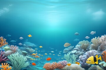 Naklejka premium Colorful Underwater Ocean Scene Isolated on White Background