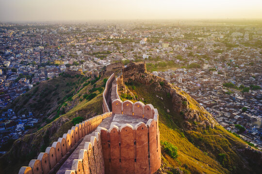 view of Jaipur, the capital of Rajasthan, over Nahargarh Fort in India
