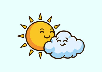 Cute Sun and Cloud Characters in Happy Weather Illustration Icon vector art isolated cartoon