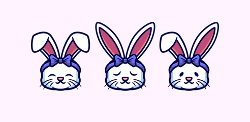 Adorable Cartoon Vector Head Rabbits Cute Bunny Illustration for Icon Branding