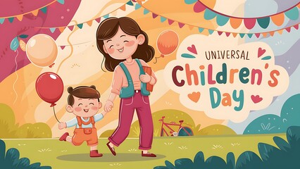 Fototapeta premium Children’s Day, Poster, Banner, Happy, Universal Children’s Day, illustration Art. Universal Children’s Day Poster, Happy Children’s Day, 