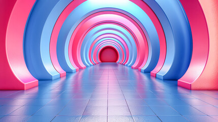 Obraz premium Colorful futuristic tunnel is illuminated with neon light