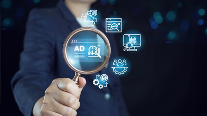 Digital marketing commerce online sale concept, Planning advertising marketing strategies to target social media native, ad, advertisers, sales.Digital marketing commerce online sale concept