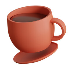 3d cup of coffee with saucer illustration on isolated transparent background, hot drink icon