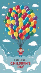 Naklejka premium Children’s Day, Universal Children’s Day, with Joyful Silhouettes Against, Children’s Day Poster, Happy Children’s Day, Universal Children’s Day Poster,