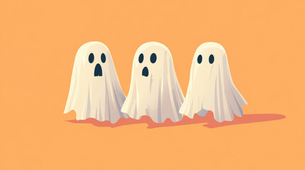 Spooky ghosts in playful poses create fun Halloween atmosphere, perfect for festive decorations and celebrations. Their expressions add whimsical touch to season