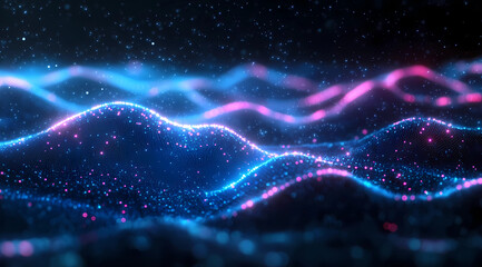 Obraz premium Holographic Wavy Lines and Blue Abstract Technology Data Design, blue abstract background,