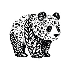 Obraz premium panda made by simple botanical drawing, black and white animal illustration black and white animal illustration
