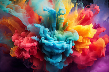 Fototapeta premium A vibrant explosion of colorful burst smoke, swirling and dancing in the air, creating a mesmerizing display of hues and patterns 