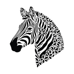 Zebra made by simple flower drawing, black and white animal illustration