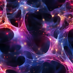 Surreal cosmic web pattern with interconnected glowing orbs, nebulous clouds, and delicate threads, ethereal and abstract 