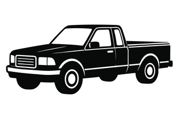 Pickup truck silhouette vector art white background.