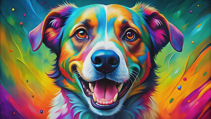 A colorful and abstract painting of a cheerful and playful dog's face , colorful, abstract, painting, dog, face, cheerful, playful