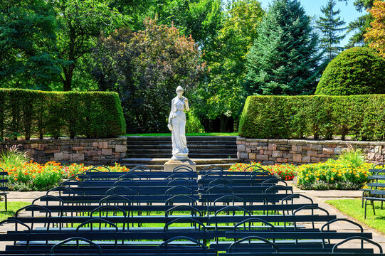 Art sculpture in the formal gardens of Parkwood Estate, a National Historic Site of Canada, Oshawa, Ontario