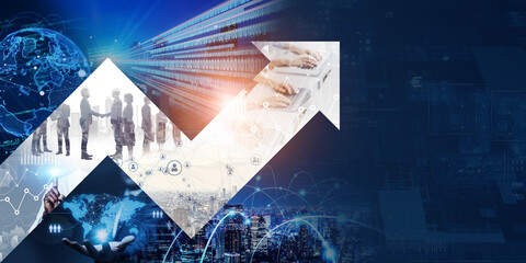 Business communication and growth, rising concept. Wide angle visual for banners or advertisements.