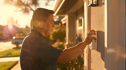 Security technician installing an alarm